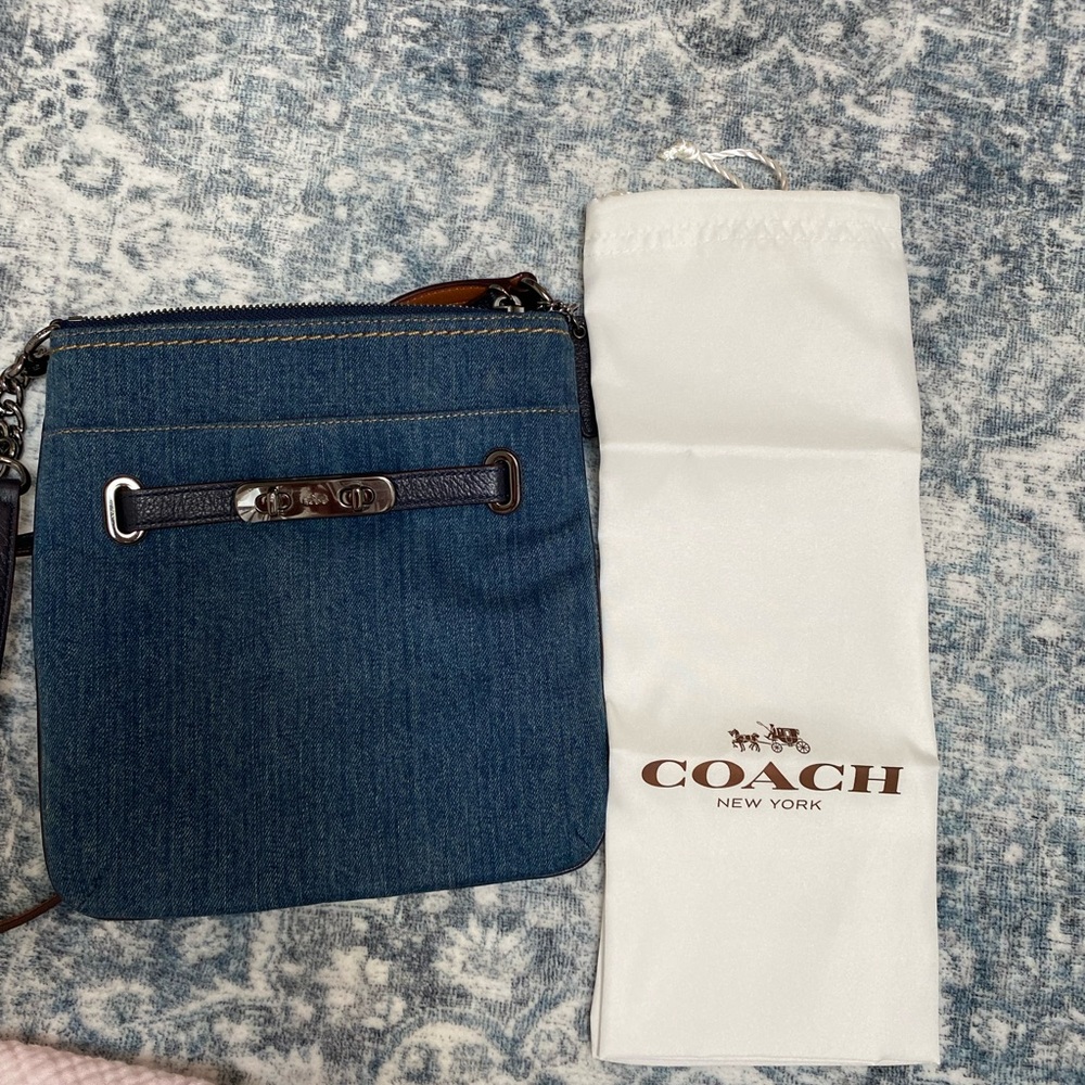 Coach Denim & Leather Blue Crossbody w Leather-and-Chain  Adjustable Strap - Picture 12 of 12